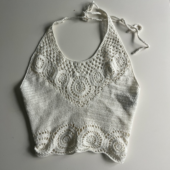Elegant White Crochet Halter Top - Picture 1 of 3